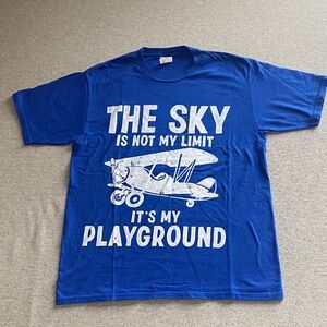 Port and Company Royal Blue Mens T-shirt with Airplane Design